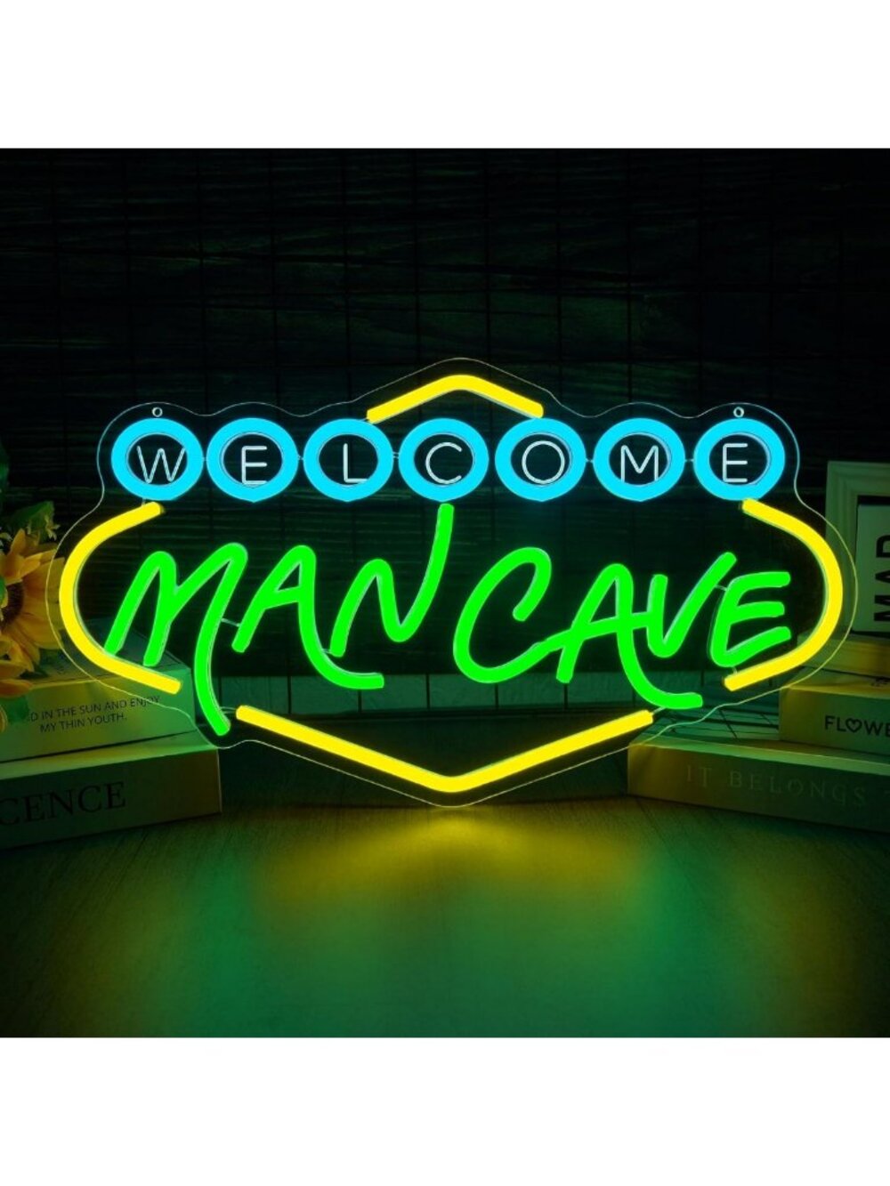 Neon Welcome Sign for Man Cave - LED Wall Decor, Dimmable USB Light, Game Room